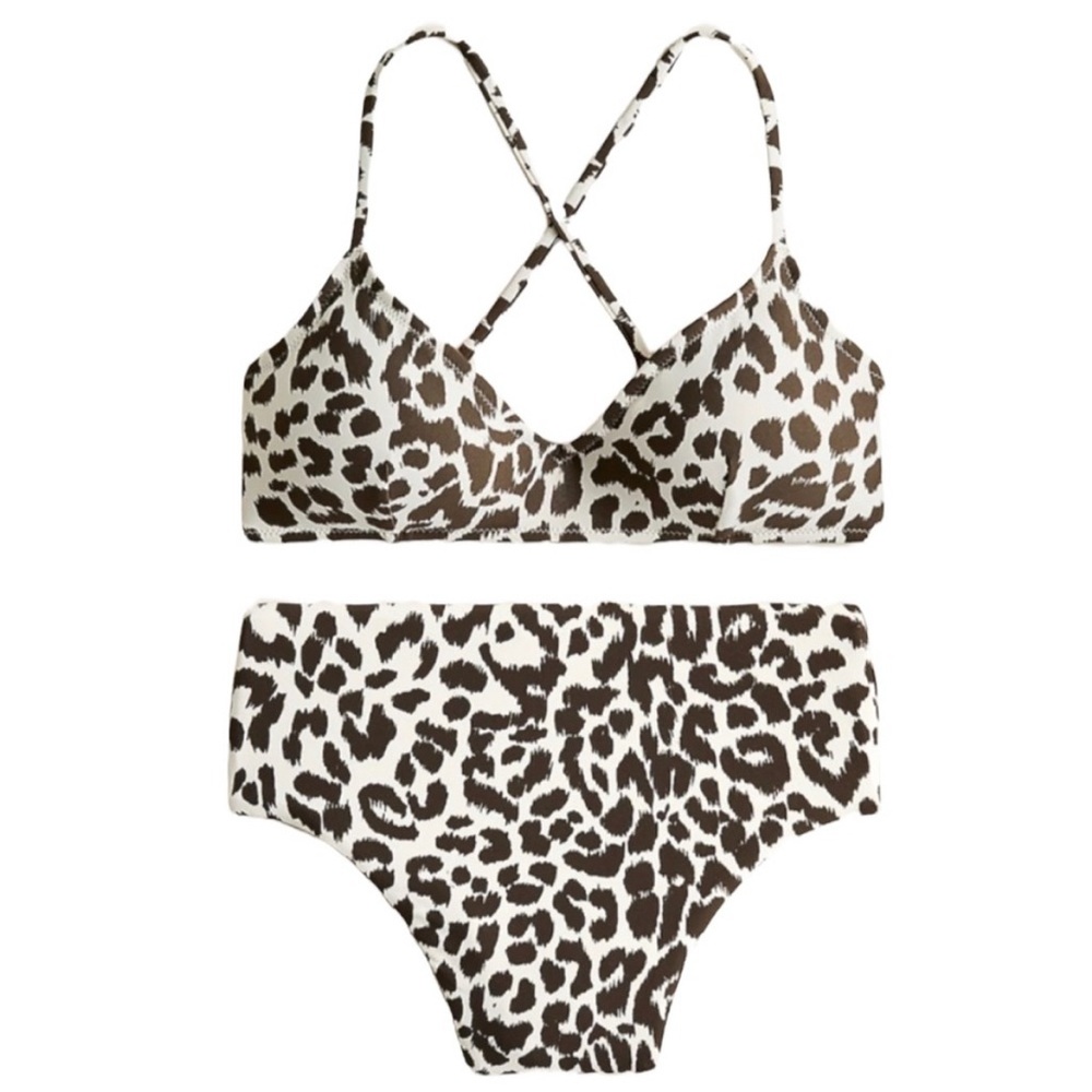 NWT J. Crew Brown and White Leopard Bikini